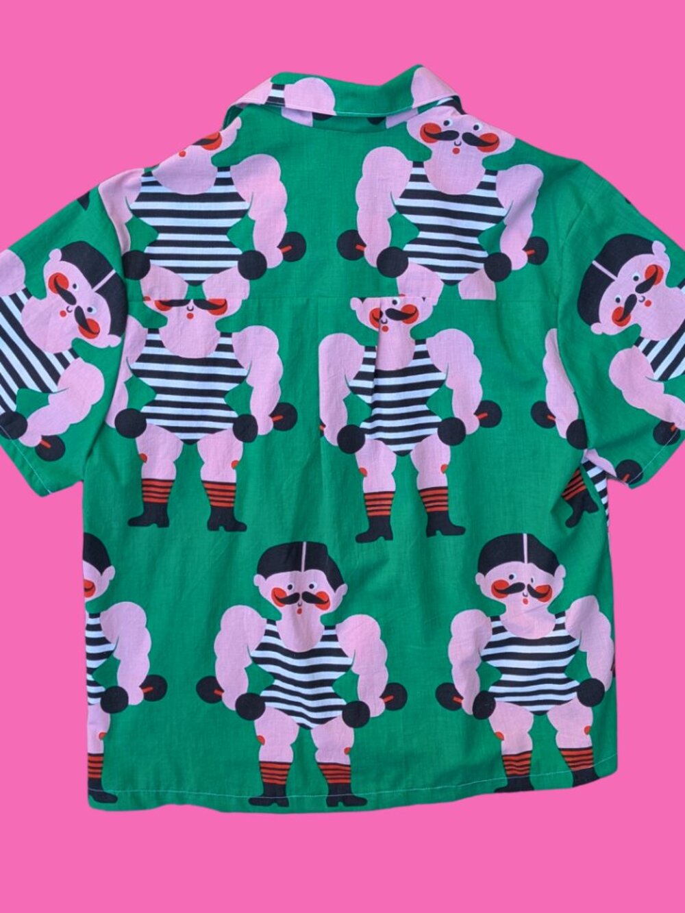Handmade, Upcycled Bodybuilder Bedsheet Button Down Shirt Size M - Picture 3 of 4